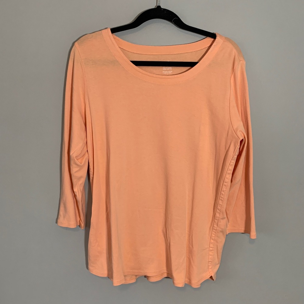 J. Jill Pima Cotton 3/4 Sleeve Scoop Neck Tee Peach Orange Size L